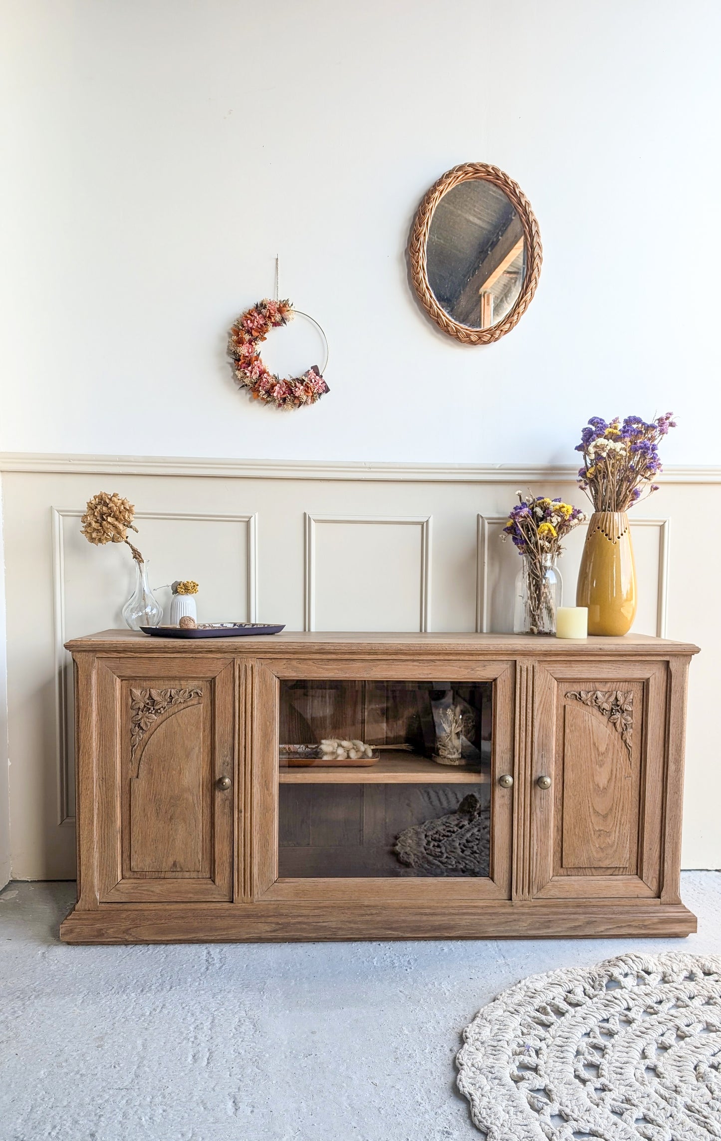 Vitrine basse en chêne