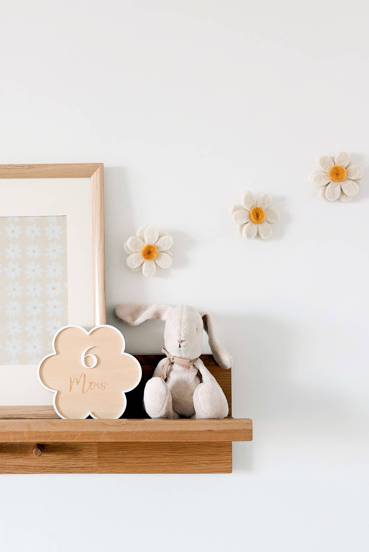 Guirlande Fleurs en laine feutrée Blanc & Jaune Soleil