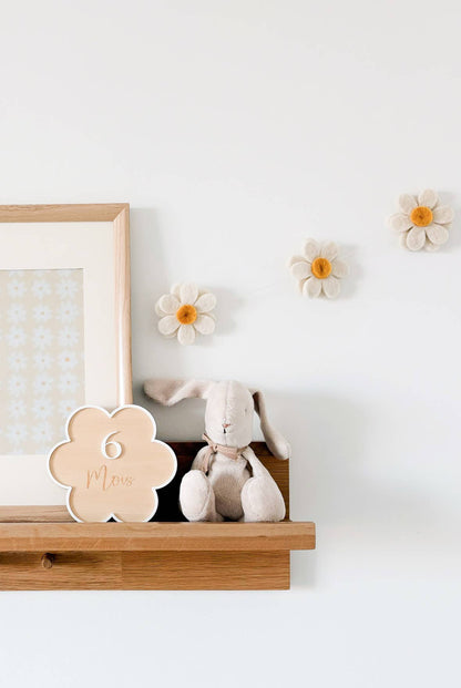 Guirlande Fleurs en laine feutrée Blanc & Jaune Soleil