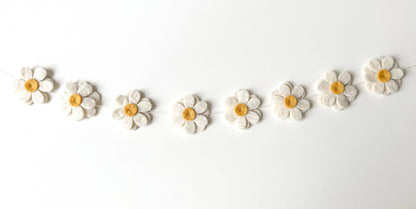 Guirlande Fleurs en laine feutrée Blanc & Jaune Soleil