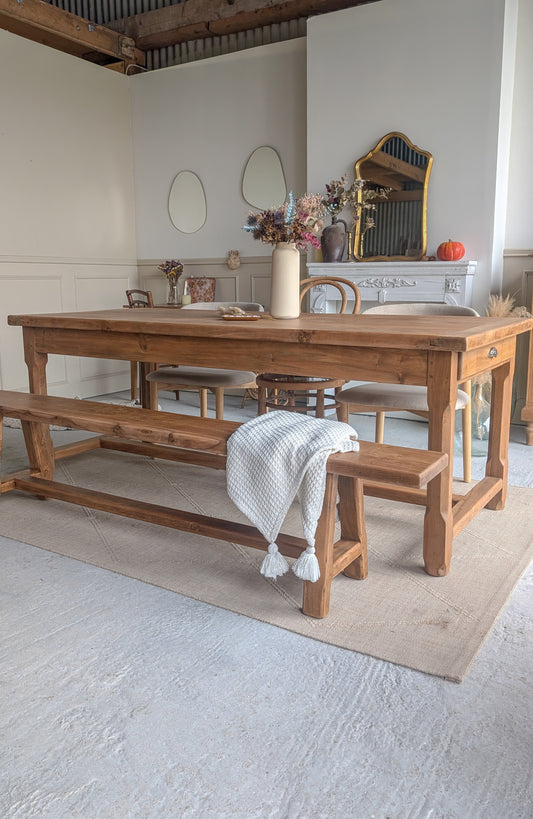 Ensemble table & banc en orme massif