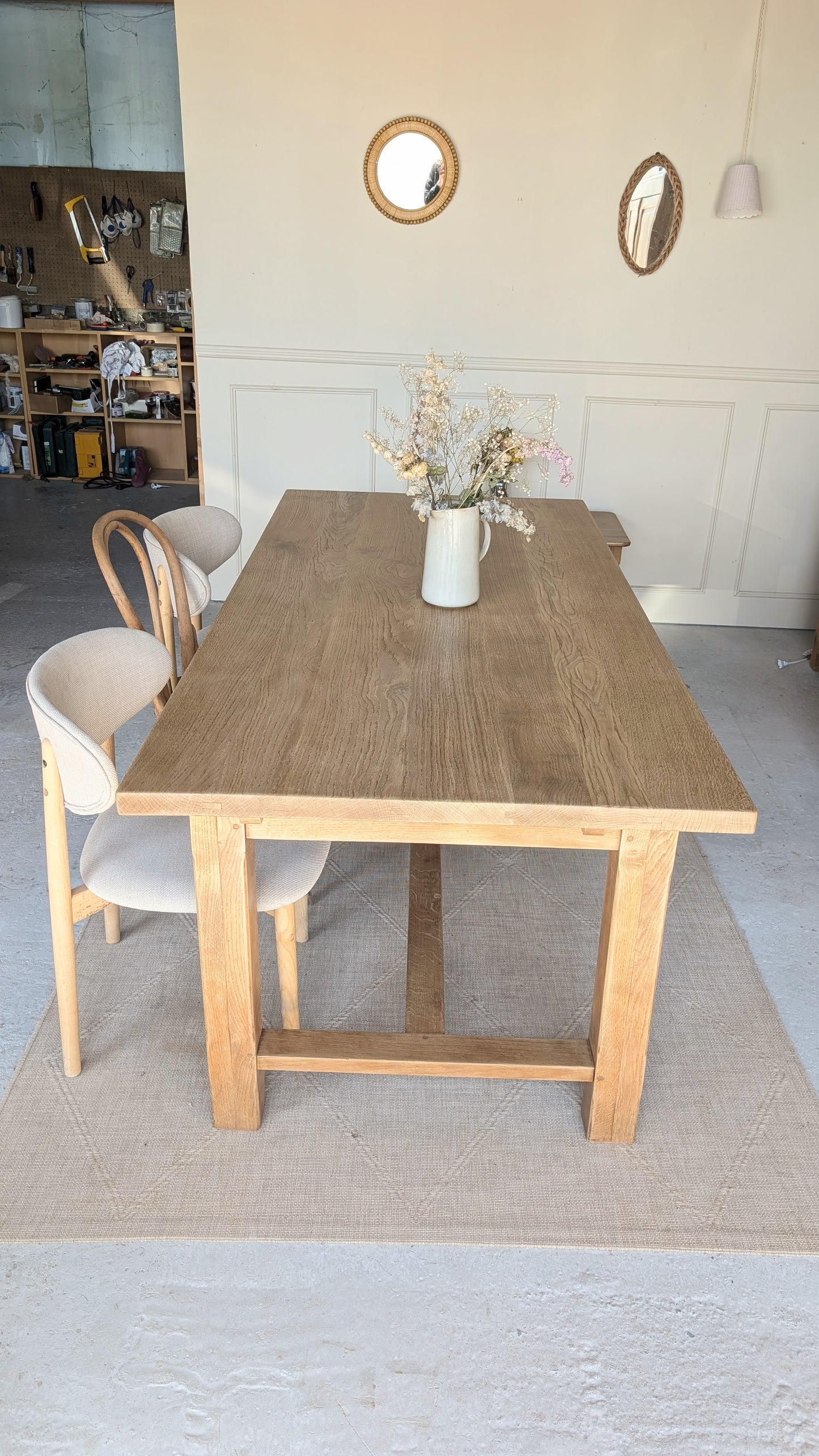 Table rectangulaire en chêne avec rallonges