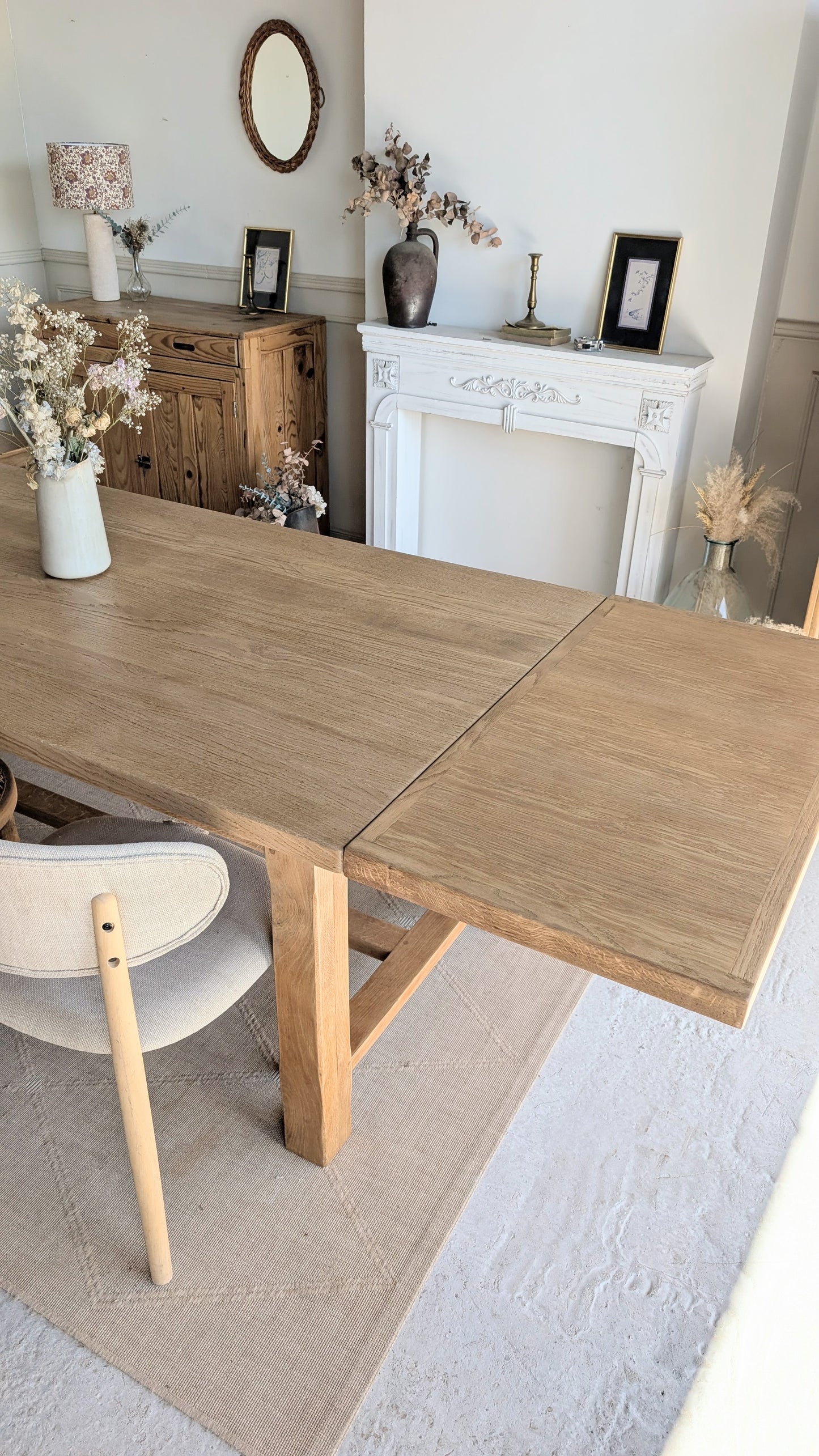 Table rectangulaire en chêne avec rallonges