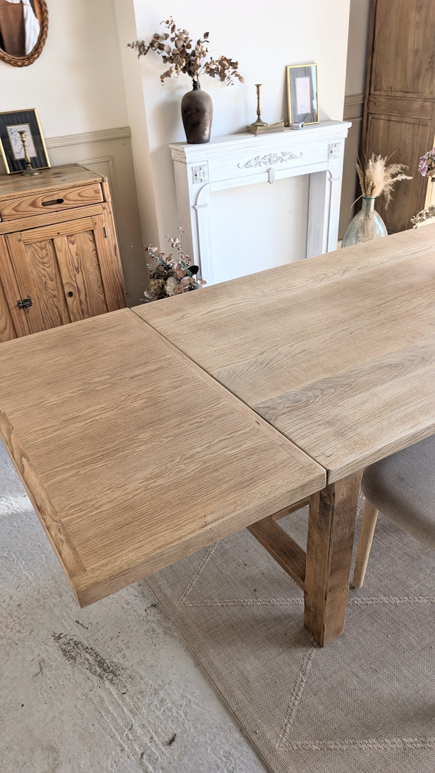 Table rectangulaire en chêne avec rallonges