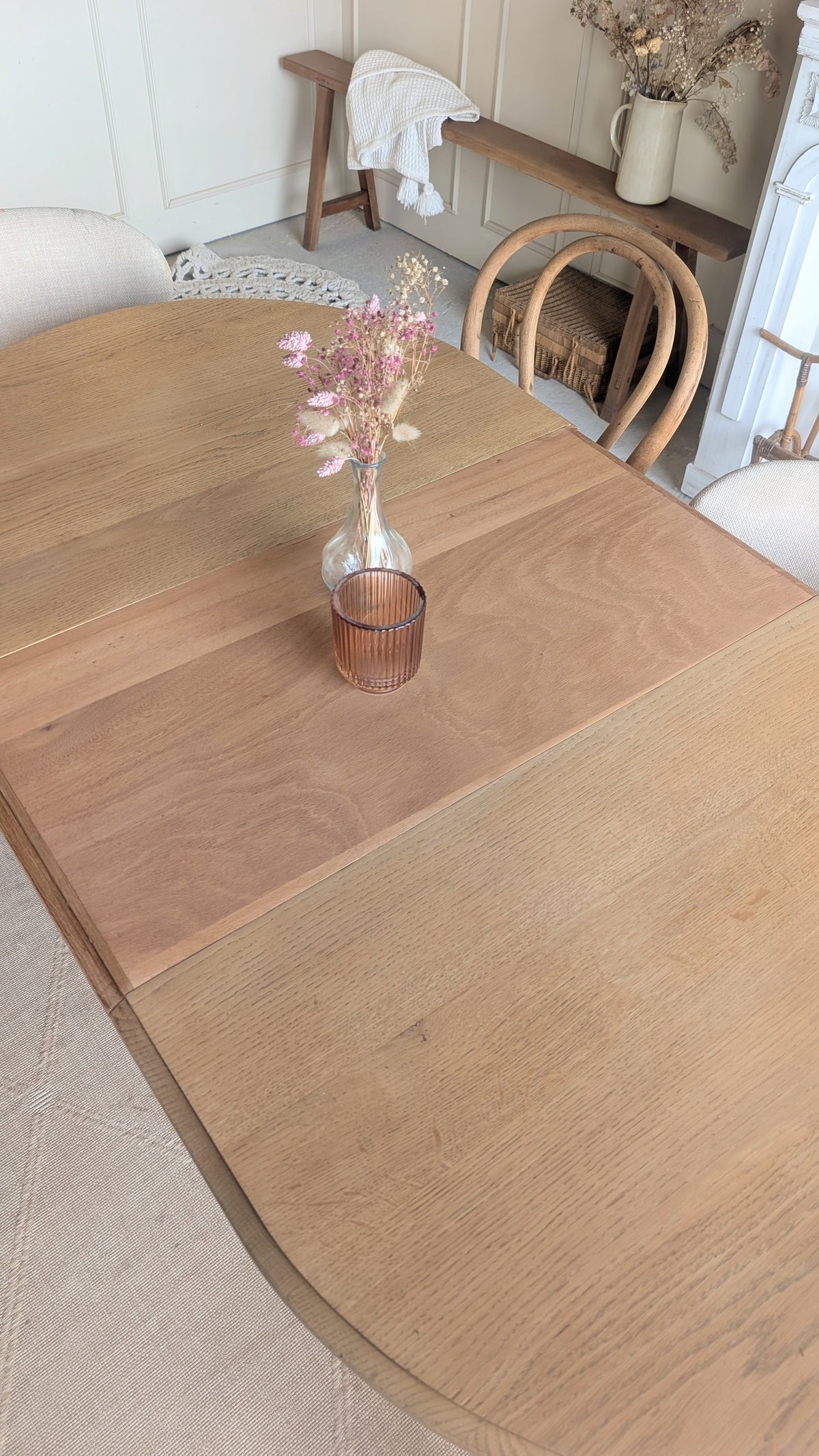 Petite table ovale en chêne + 1 rallonge