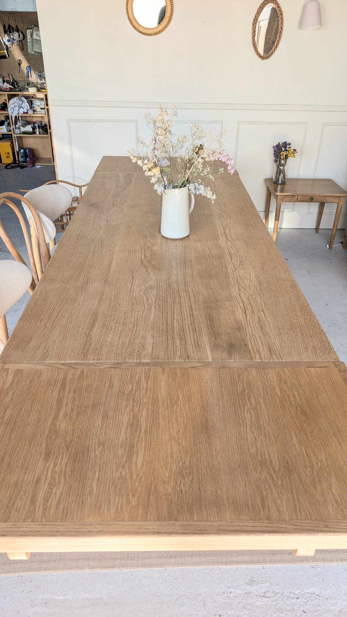 Table rectangulaire en chêne avec rallonges