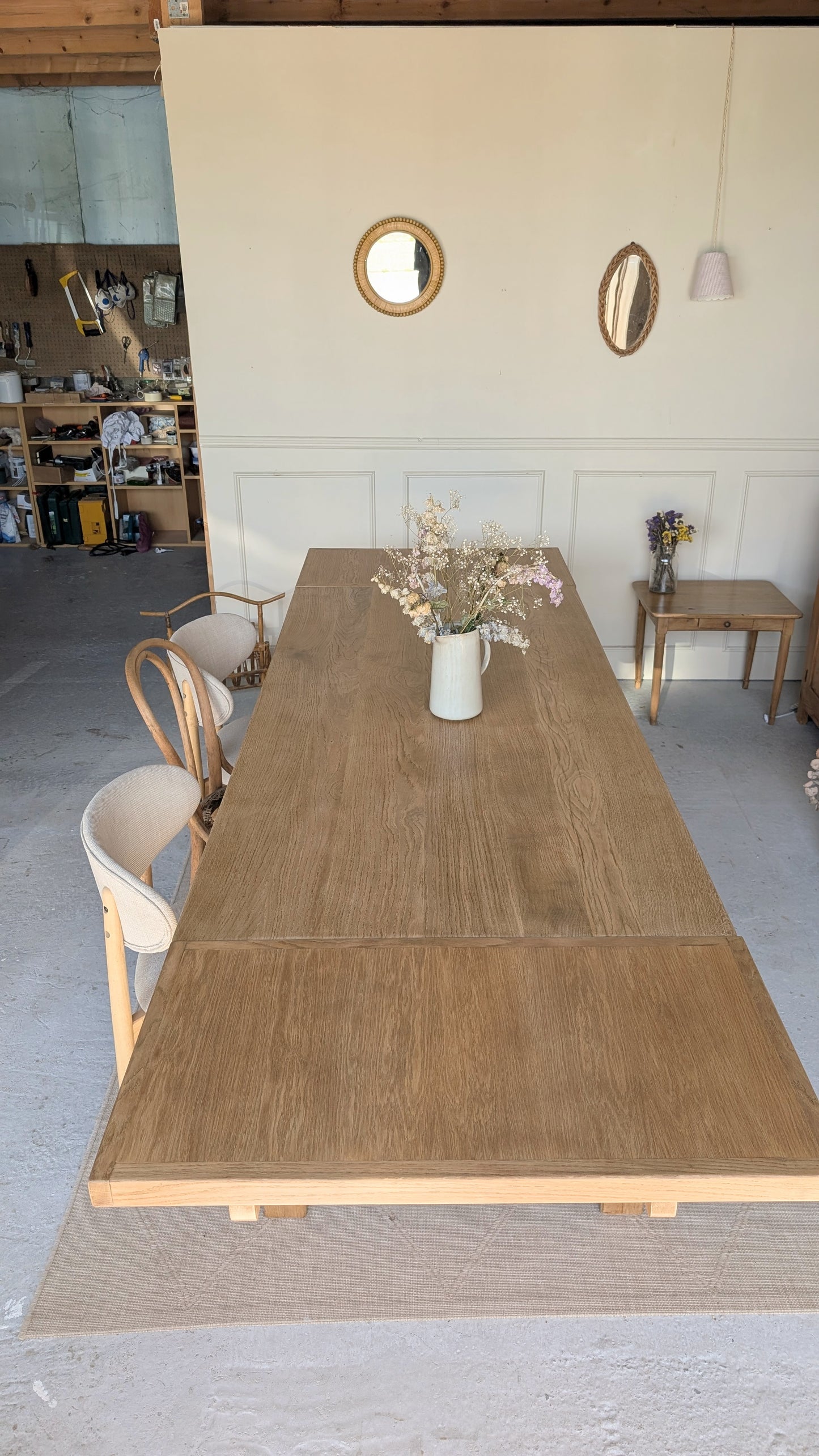 Table rectangulaire en chêne avec rallonges