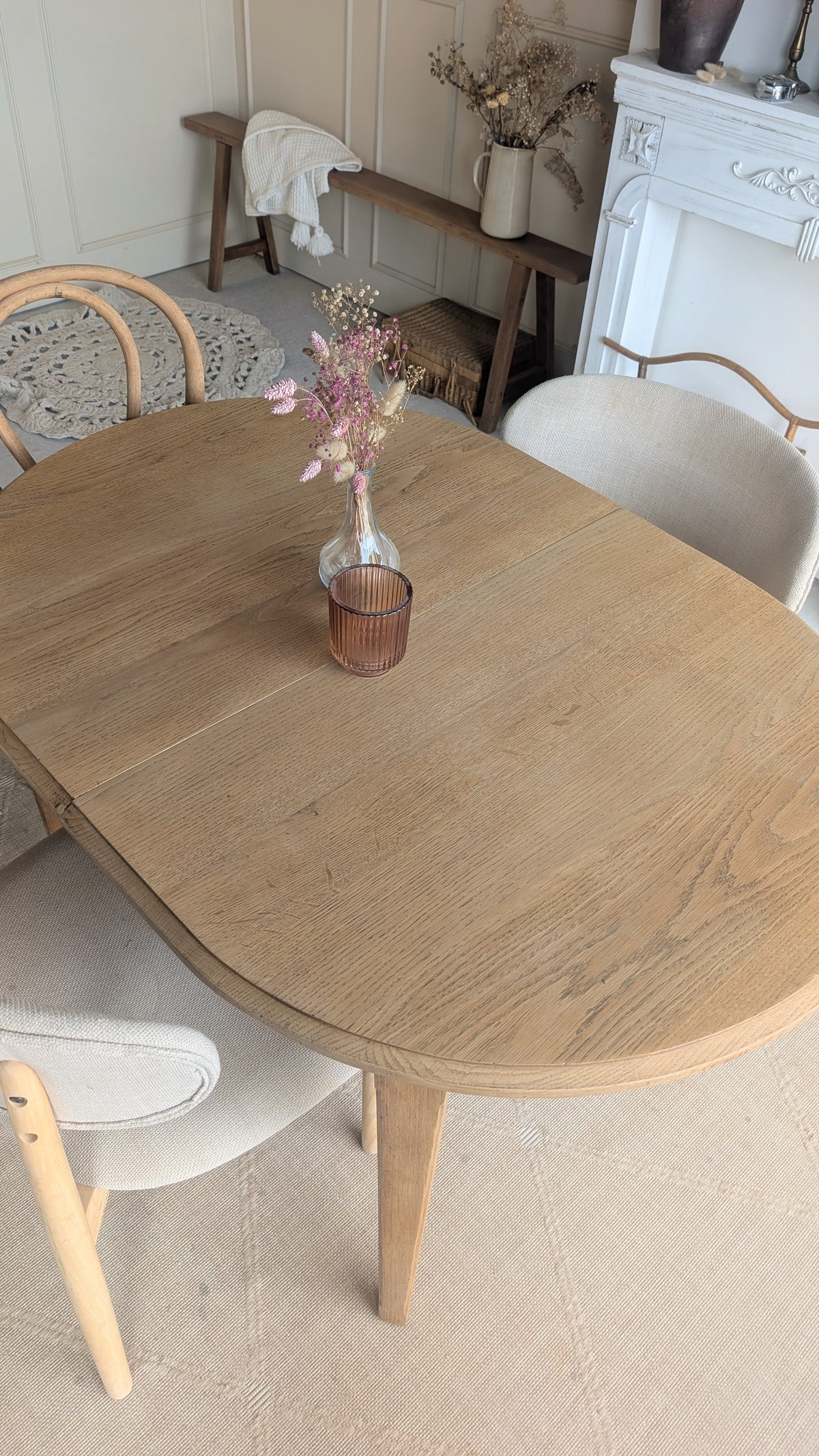 Petite table ovale en chêne + 1 rallonge