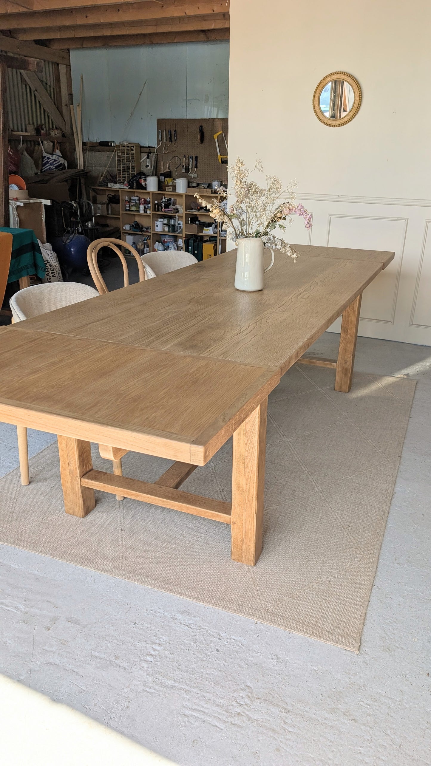 Table rectangulaire en chêne avec rallonges